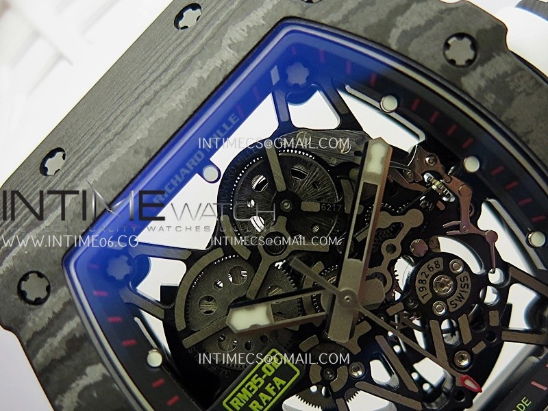 RM035-02 Real Black NTPT ZF 1:1 Best Edition Skeleton Dial On White Rubber Strap Real Super Clone RMAL1 V7