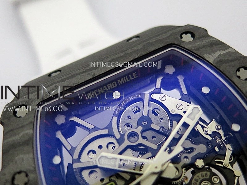 RM035-02 Real Black NTPT ZF 1:1 Best Edition Skeleton Dial On White Rubber Strap Real Super Clone RMAL1 V7