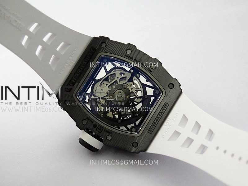 RM035-02 Real Black NTPT ZF 1:1 Best Edition Skeleton Dial On White Rubber Strap Real Super Clone RMAL1 V7