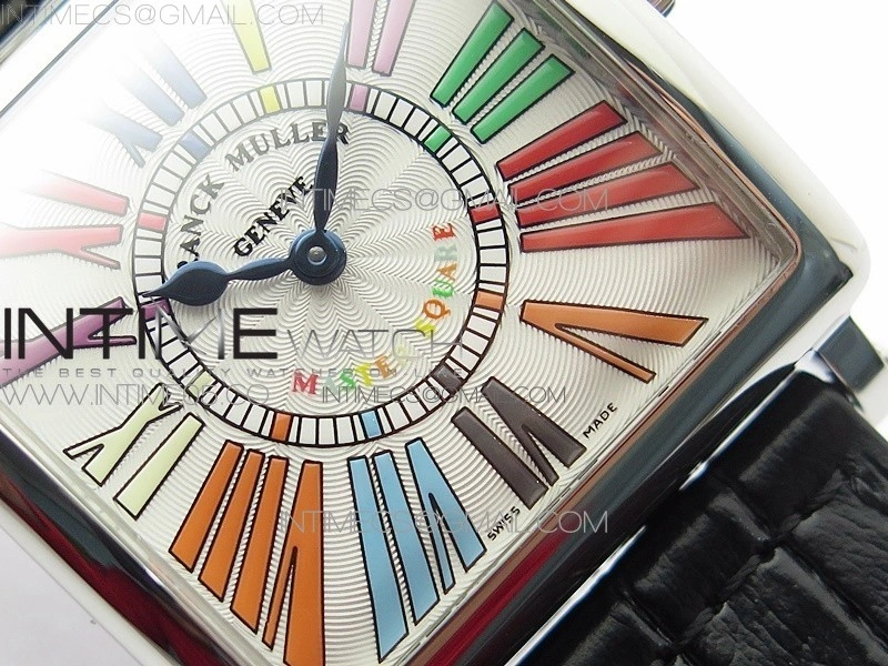 Master Square SS Ladies ZF 1:1 Best Edition White Colorful Roman Dial on Black Leather Strap Ronda Quartz