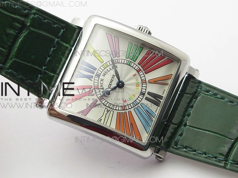 Master Square SS Ladies ZF 1:1 Best Edition White Colorful Roman Dial on Green Leather Strap Ronda Quartz