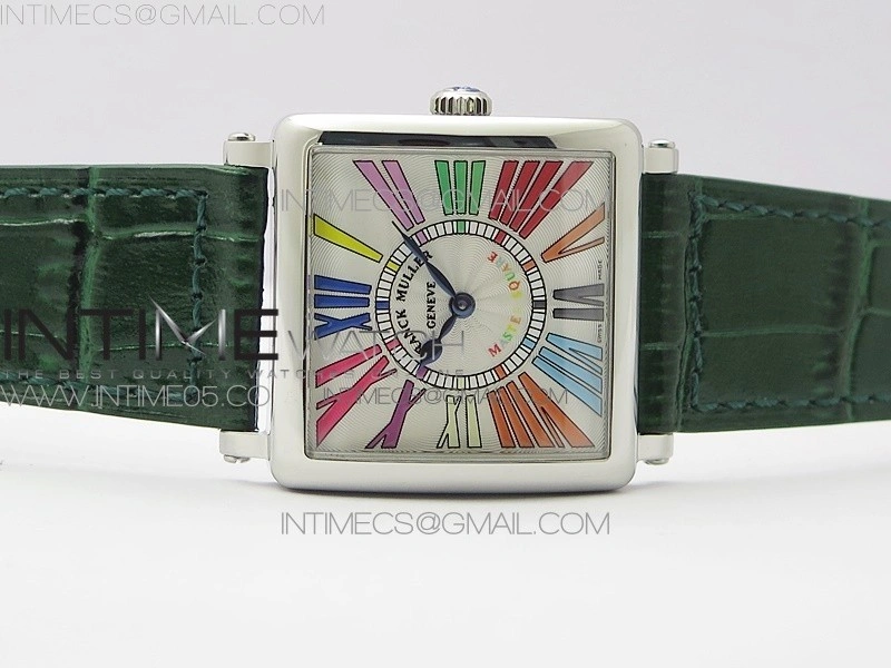 Master Square SS Ladies ZF 1:1 Best Edition White Colorful Roman Dial on Green Leather Strap Ronda Quartz