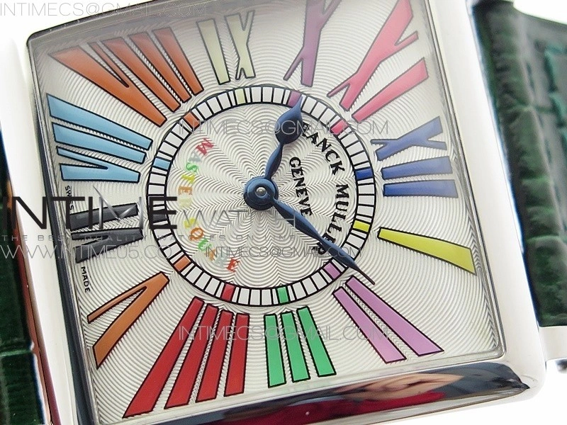 Master Square SS Ladies ZF 1:1 Best Edition White Colorful Roman Dial on Green Leather Strap Ronda Quartz