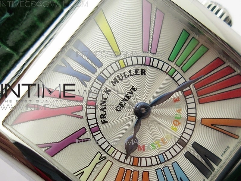 Master Square SS Ladies ZF 1:1 Best Edition White Colorful Roman Dial on Green Leather Strap Ronda Quartz