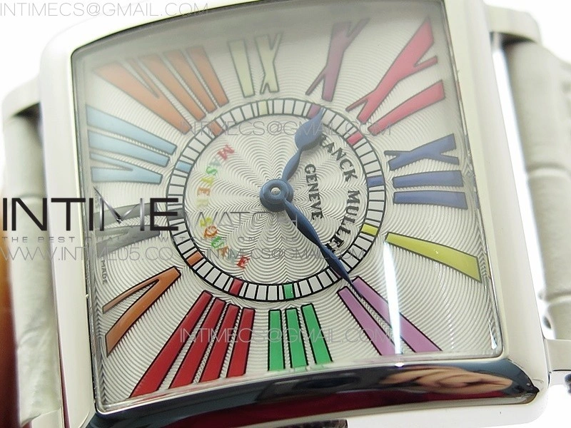 Master Square SS Ladies ZF 1:1 Best Edition White Colorful Roman Dial on White Leather Strap Ronda Quartz