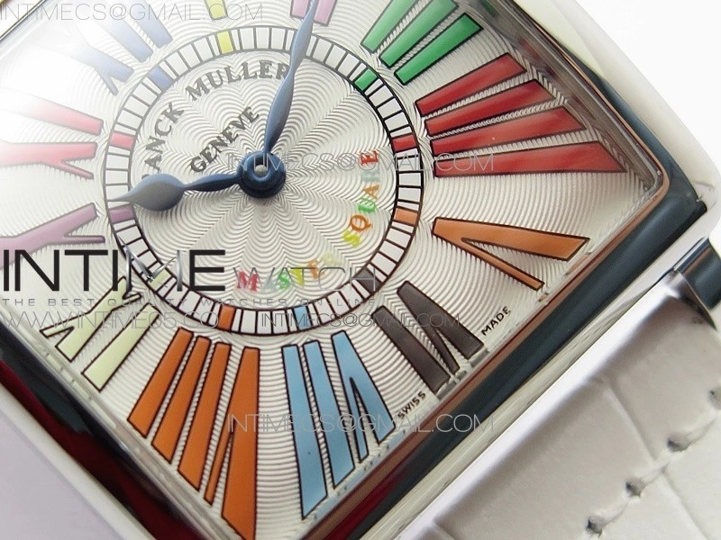 Master Square SS Ladies ZF 1:1 Best Edition White Colorful Roman Dial on White Leather Strap Ronda Quartz