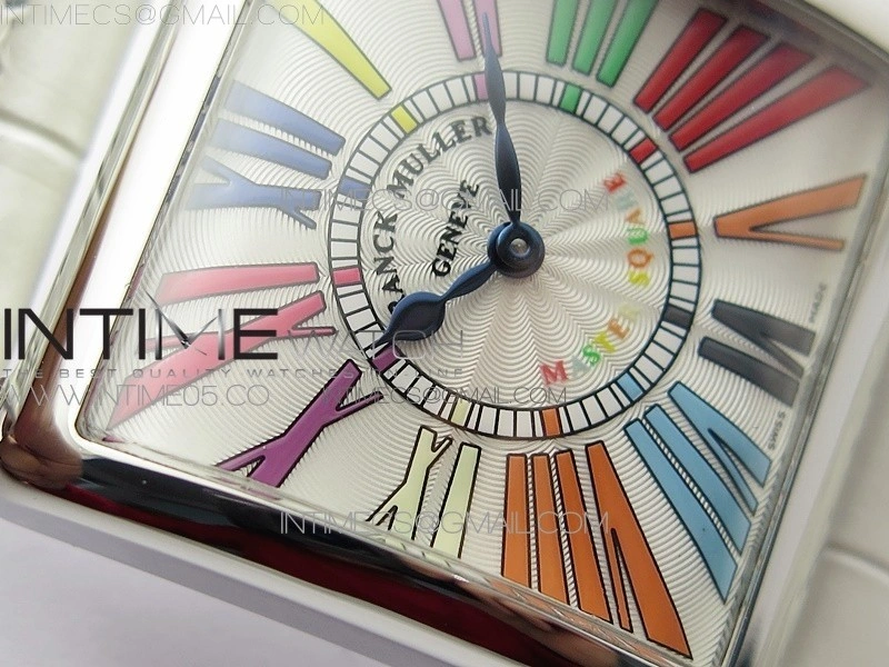Master Square SS Ladies ZF 1:1 Best Edition White Colorful Roman Dial on White Leather Strap Ronda Quartz