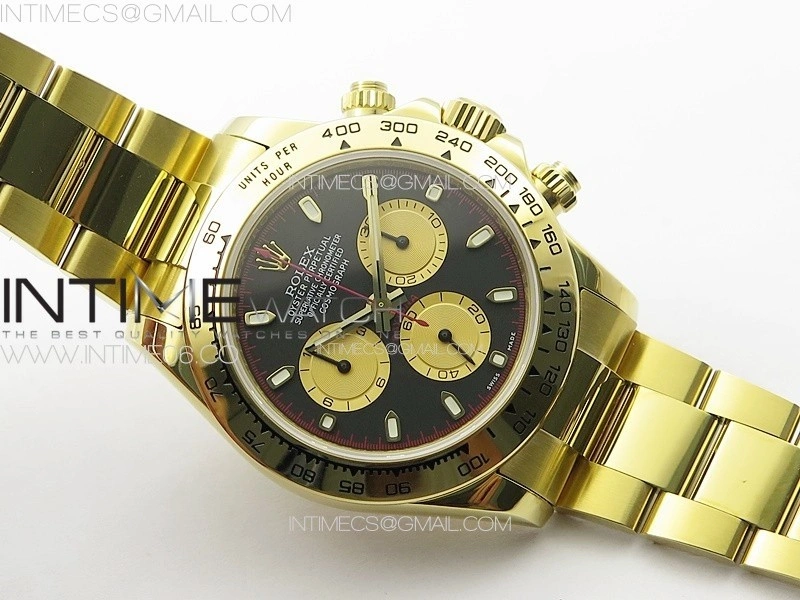 Daytona 116508 YG APSF Black Dial Gold Subdial Stick Markers On YG Bracelet Slim A7750