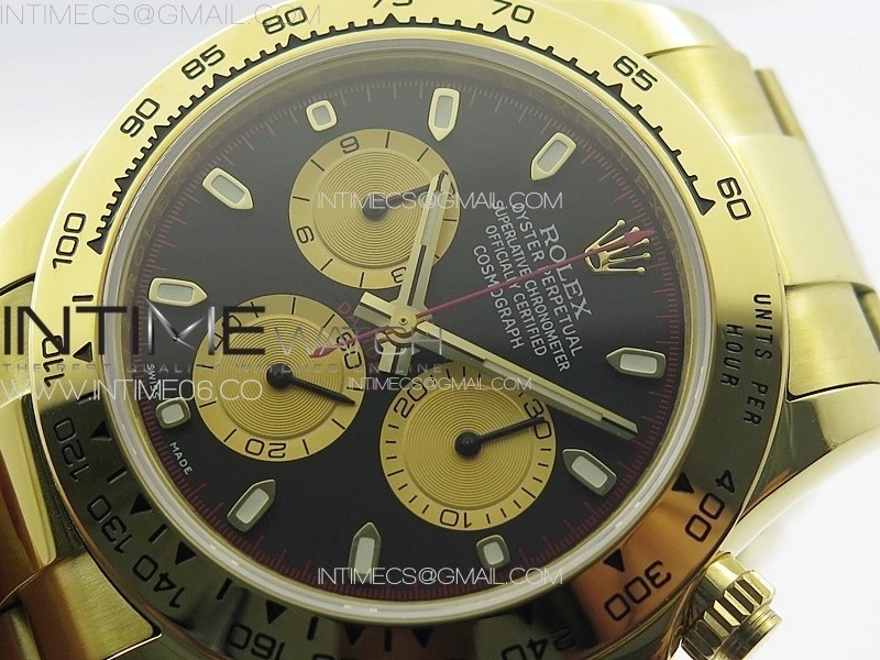 Daytona 116508 YG APSF Black Dial Gold Subdial Stick Markers On YG Bracelet Slim A7750