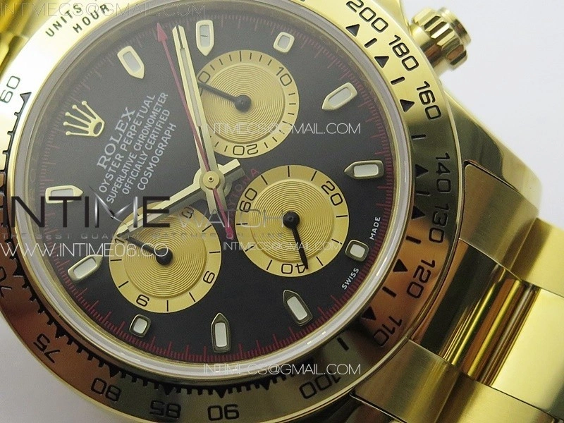 Daytona 116508 YG APSF Black Dial Gold Subdial Stick Markers On YG Bracelet Slim A7750