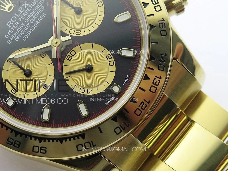 Daytona 116508 YG APSF Black Dial Gold Subdial Stick Markers On YG Bracelet Slim A7750