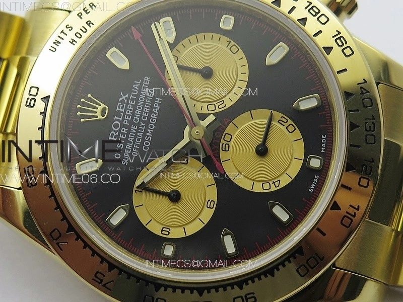 Daytona 116508 YG APSF Black Dial Gold Subdial Stick Markers On YG Bracelet Slim A7750