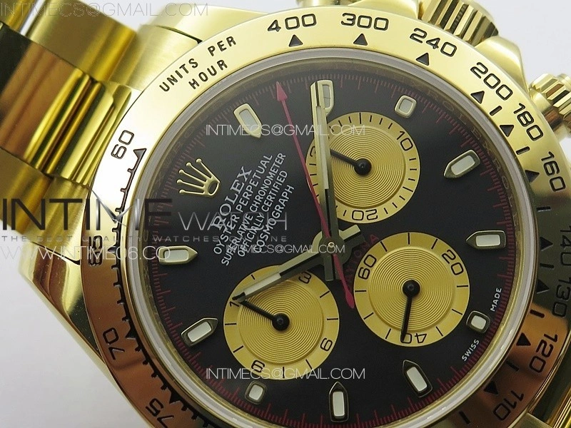 Daytona 116508 YG APSF Black Dial Gold Subdial Stick Markers On YG Bracelet Slim A7750
