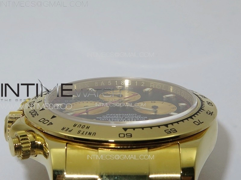 Daytona 116508 YG APSF Black Dial Gold Subdial Stick Markers On YG Bracelet Slim A7750