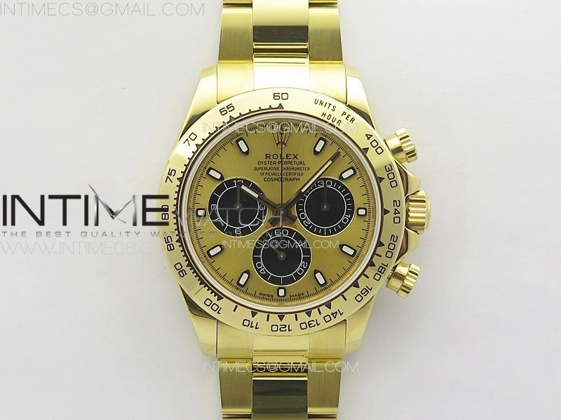 Daytona 116508 YG APSF Gold Dial Black Subdial Stick Markers On YG Bracelet Slim A7750