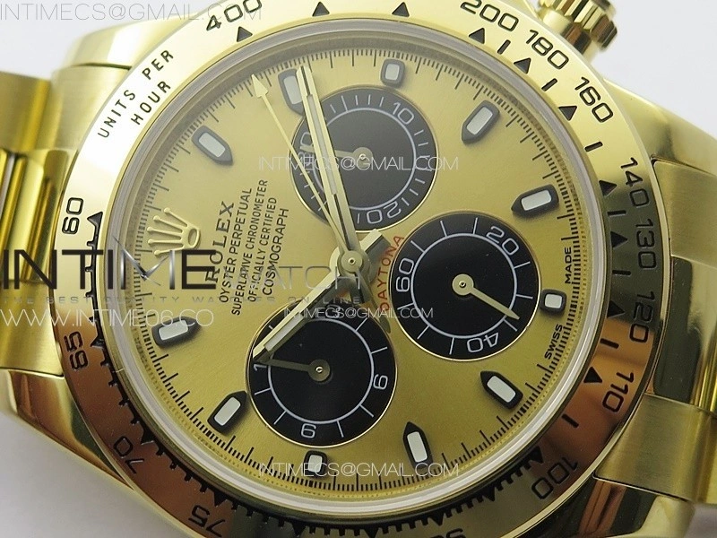 Daytona 116508 YG APSF Gold Dial Black Subdial Stick Markers On YG Bracelet Slim A7750