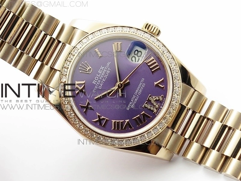 Datejust 31mm 278275 RG Dia Bezel BP Best Edition Purple Roman Markers Dial @6 Dia on RG President Bracelet