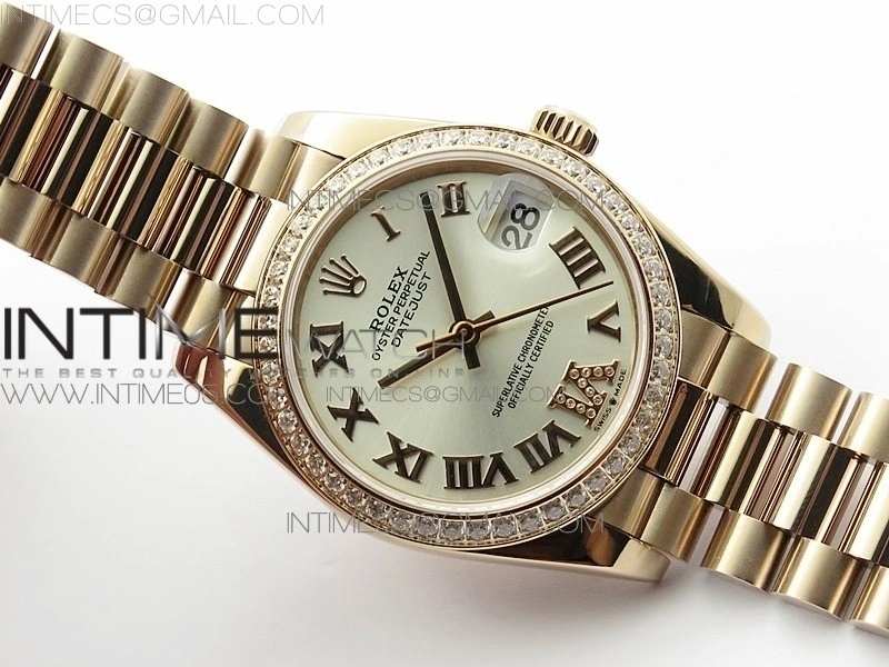 Datejust 31mm 278275 RG Dia Bezel BP Best Edition Silver Roman Markers Dial @6 Dia on RG President Bracelet
