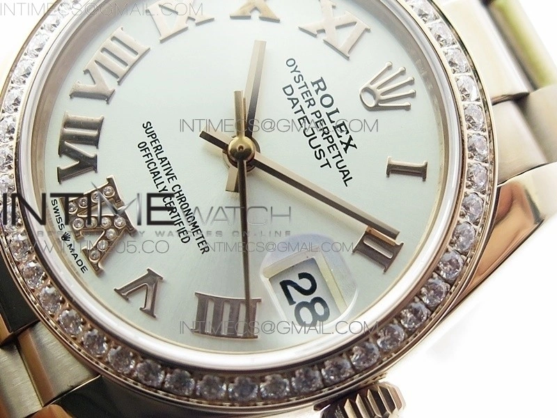 Datejust 31mm 278275 RG Dia Bezel BP Best Edition Silver Roman Markers Dial @6 Dia on RG President Bracelet
