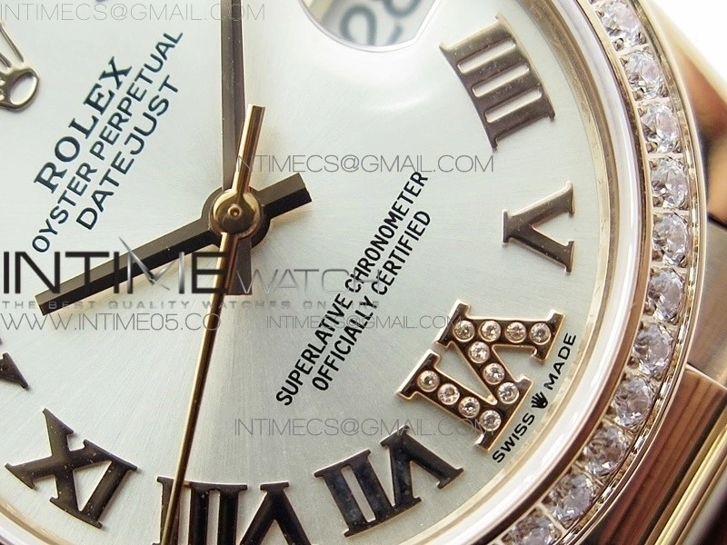 Datejust 31mm 278275 RG Dia Bezel BP Best Edition Silver Roman Markers Dial @6 Dia on RG President Bracelet