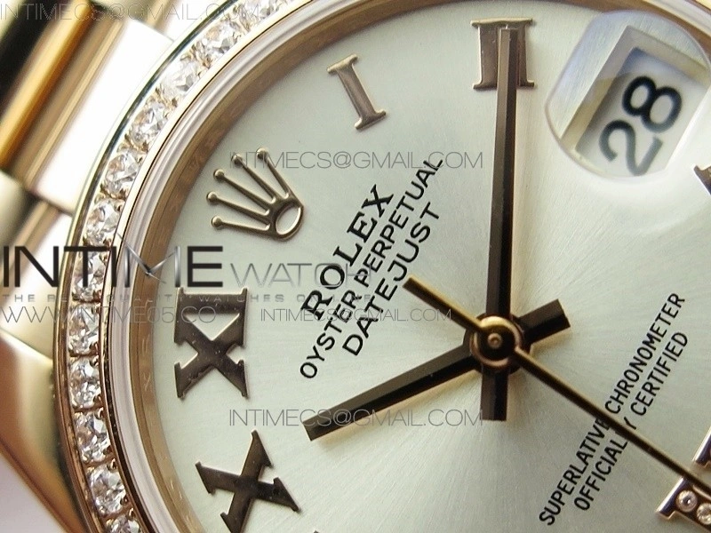 Datejust 31mm 278275 RG Dia Bezel BP Best Edition Silver Roman Markers Dial @6 Dia on RG President Bracelet