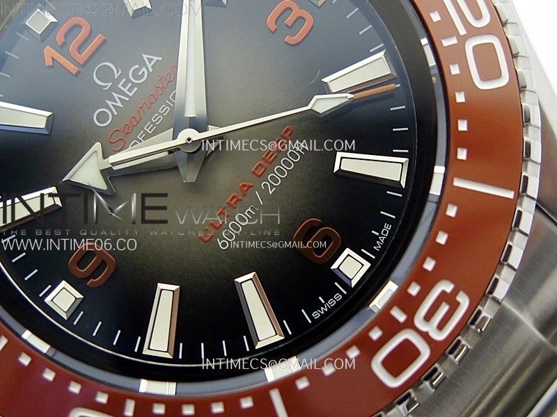 Seamaster 6000M Ultra Deep SS TF 1:1 Best Edition Gray Dial Orange Ceramic Bezel on SS Bracelet A2824