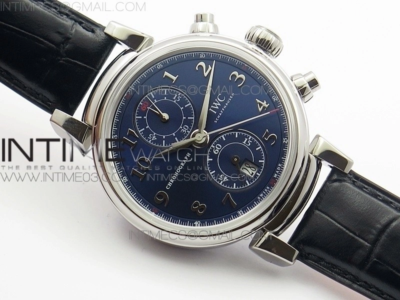 Da Vinci IW393402 SS ZF 1:1 Best Edition Blue Dial SS A7750 On Black Leather Strap