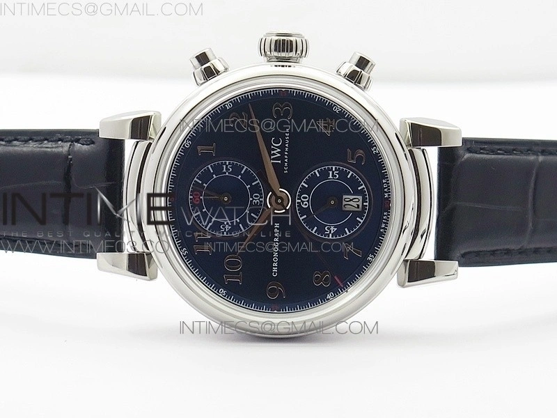 Da Vinci IW393402 SS ZF 1:1 Best Edition Blue Dial SS A7750 On Black Leather Strap