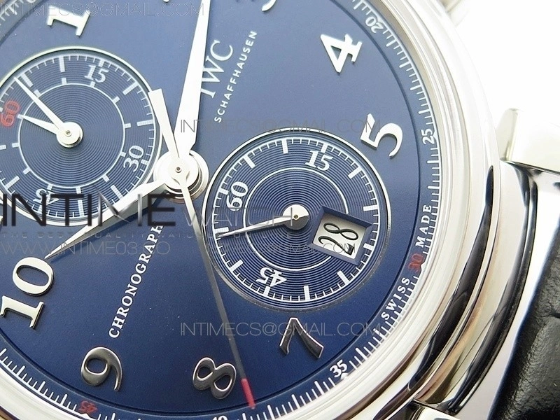 Da Vinci IW393402 SS ZF 1:1 Best Edition Blue Dial SS A7750 On Black Leather Strap