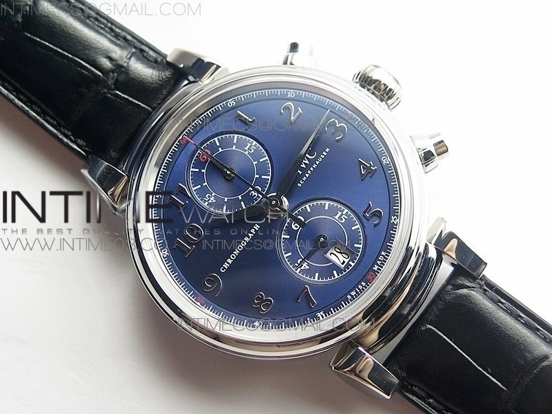 Da Vinci IW393402 SS ZF 1:1 Best Edition Blue Dial SS A7750 On Black Leather Strap
