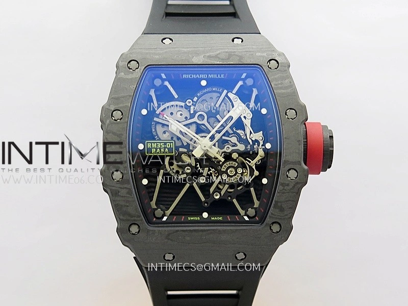 RM035-01 Black Carbon ZF Best Edition Skeleton Dial On Black Rubber Strap Super Clone RMUL2