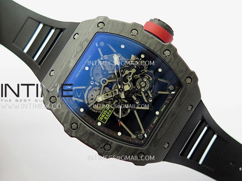 RM035-01 Black Carbon ZF Best Edition Skeleton Dial On Black Rubber Strap Super Clone RMUL2