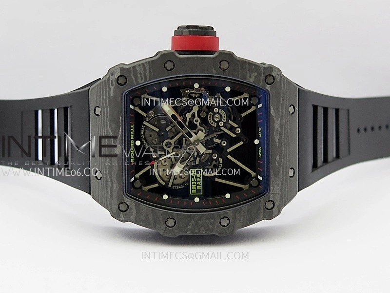 RM035-01 Black Carbon ZF Best Edition Skeleton Dial On Black Rubber Strap Super Clone RMUL2