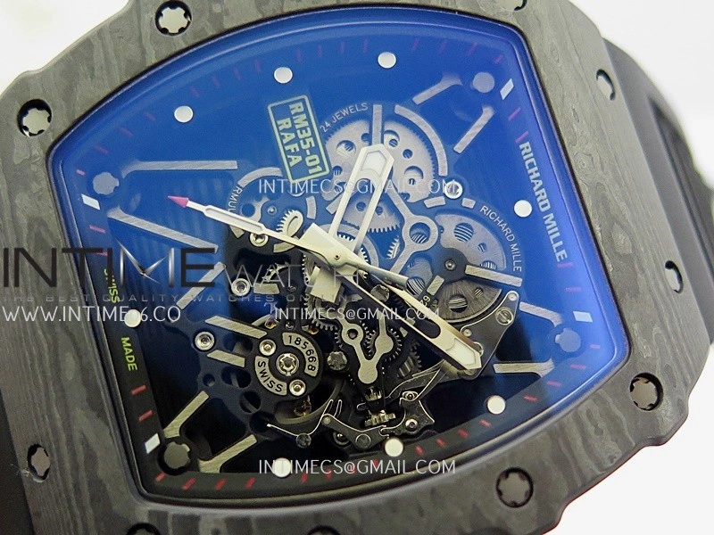 RM035-01 Black Carbon ZF Best Edition Skeleton Dial On Black Rubber Strap Super Clone RMUL2