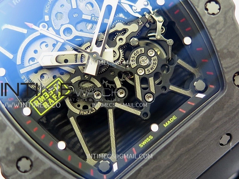 RM035-01 Black Carbon ZF Best Edition Skeleton Dial On Black Rubber Strap Super Clone RMUL2