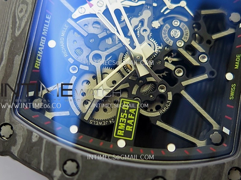 RM035-01 Black Carbon ZF Best Edition Skeleton Dial On Black Rubber Strap Super Clone RMUL2