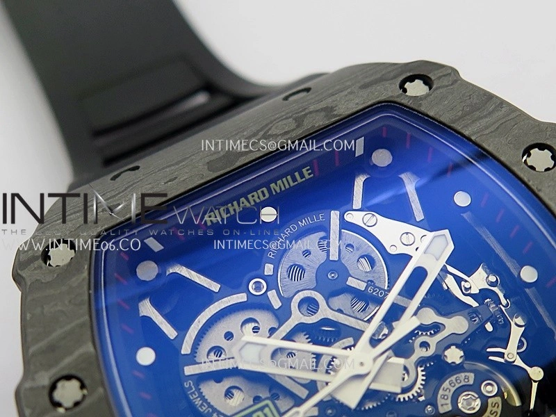 RM035-01 Black Carbon ZF Best Edition Skeleton Dial On Black Rubber Strap Super Clone RMUL2