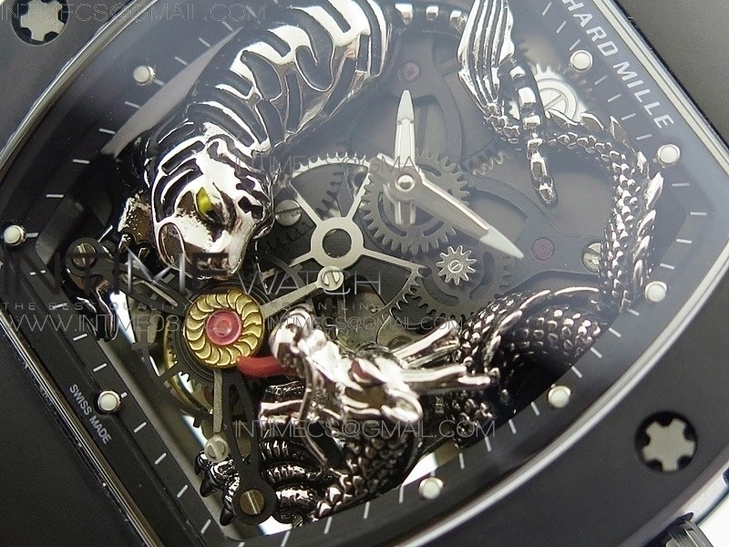RM051 Real Black Ceramic Case KVF Best Edition Skeleton Dial on White Rubber Strap MIYOTA8215