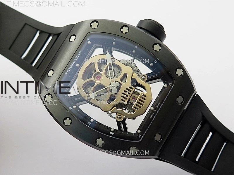 RM052 Skull Black Ceramic Real Tourbillon YSF 1:1 Best Edition Skull Dial on Black Rubber Strap