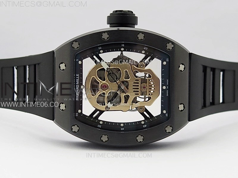 RM052 Skull Black Ceramic Real Tourbillon YSF 1:1 Best Edition Skull Dial on Black Rubber Strap