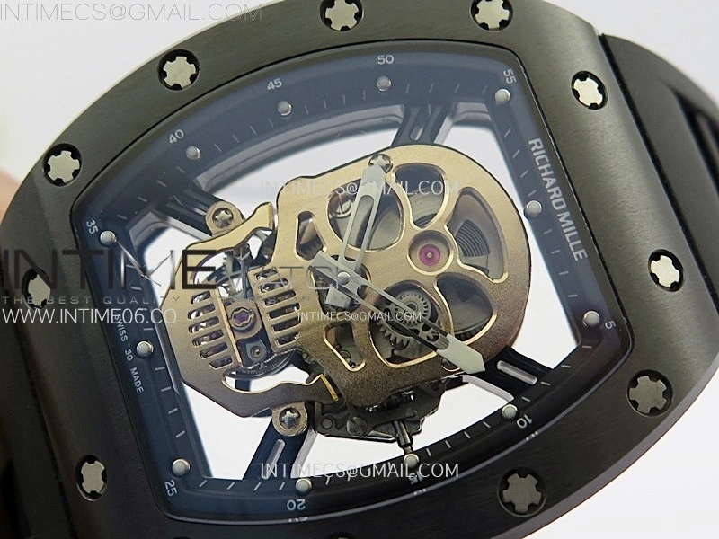 RM052 Skull Black Ceramic Real Tourbillon YSF 1:1 Best Edition Skull Dial on Black Rubber Strap