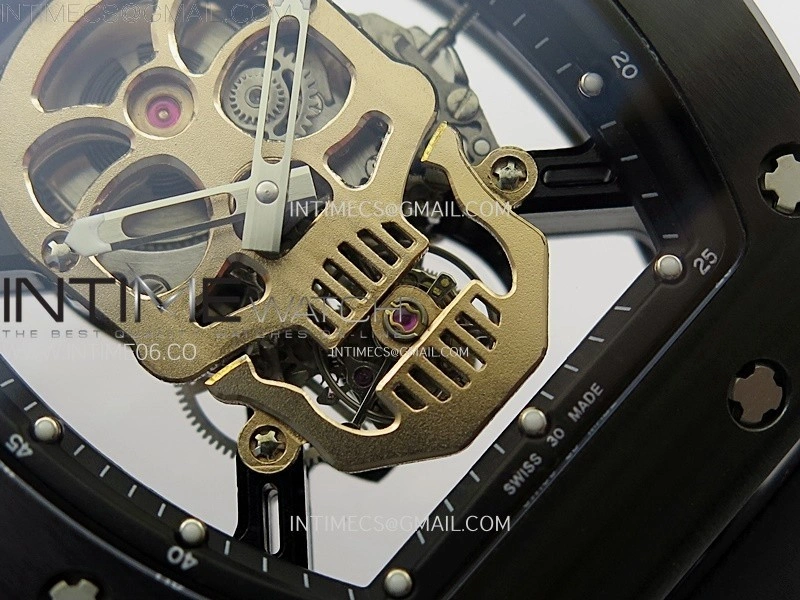 RM052 Skull Black Ceramic Real Tourbillon YSF 1:1 Best Edition Skull Dial on Black Rubber Strap