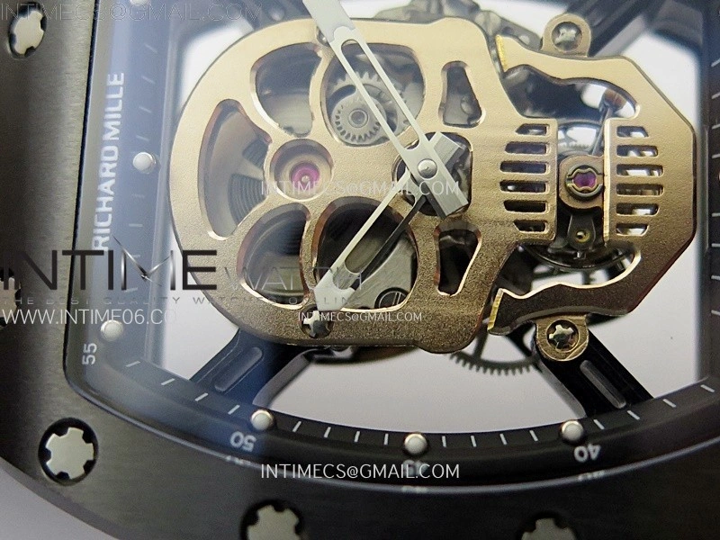 RM052 Skull Black Ceramic Real Tourbillon YSF 1:1 Best Edition Skull Dial on Black Rubber Strap