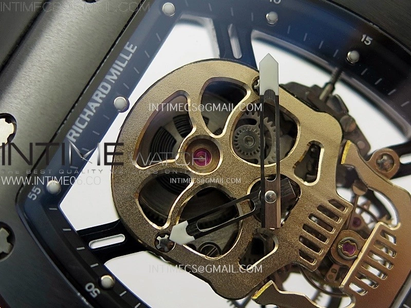 RM052 Skull Black Ceramic Real Tourbillon YSF 1:1 Best Edition Skull Dial on Black Rubber Strap