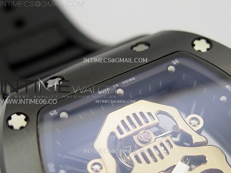 RM052 Skull Black Ceramic Real Tourbillon YSF 1:1 Best Edition Skull Dial on Black Rubber Strap