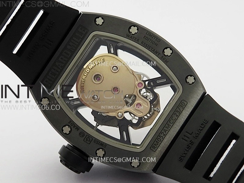 RM052 Skull Black Ceramic Real Tourbillon YSF 1:1 Best Edition Skull Dial on Black Rubber Strap