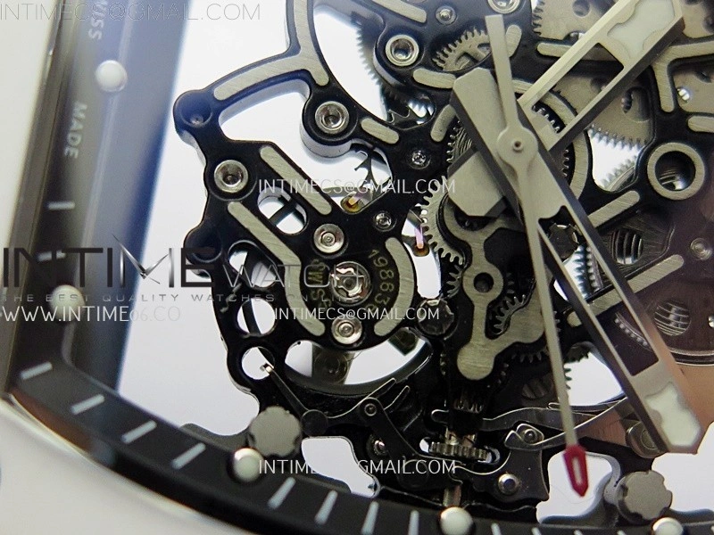 RM055 White Ceramic Black Inner RMF Best Edition Skeleton Dial On White Rubber Strap RMUL2 Super Clone