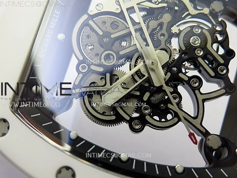 RM055 White Ceramic Black Inner RMF Best Edition Skeleton Dial On White Rubber Strap RMUL2 Super Clone