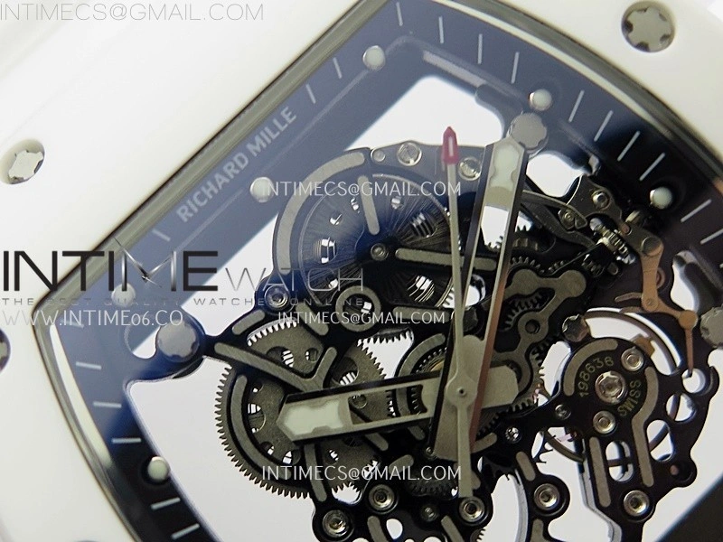 RM055 White Ceramic Black Inner RMF Best Edition Skeleton Dial On White Rubber Strap RMUL2 Super Clone
