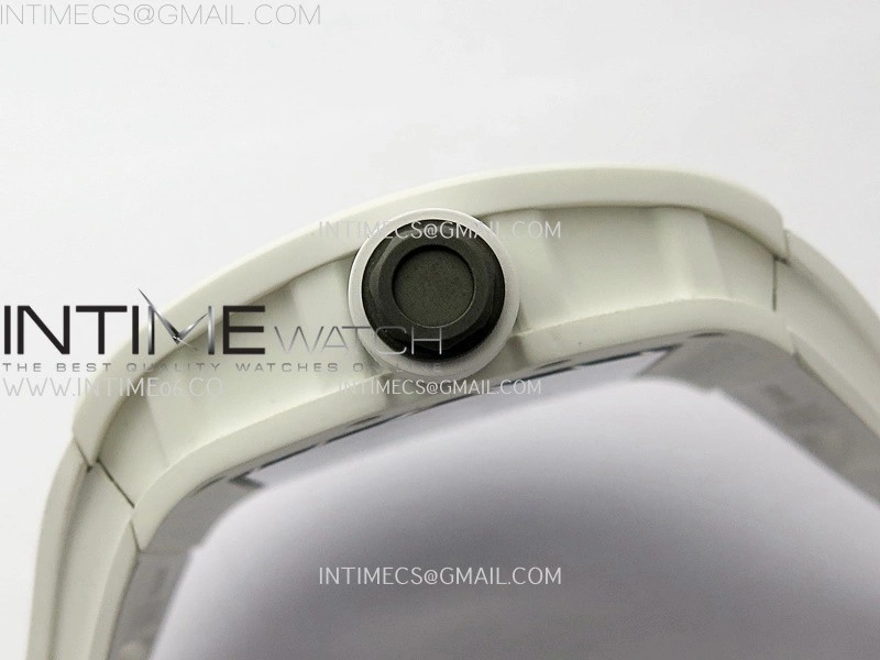 RM055 White Ceramic Black Inner RMF Best Edition Skeleton Dial On White Rubber Strap RMUL2 Super Clone